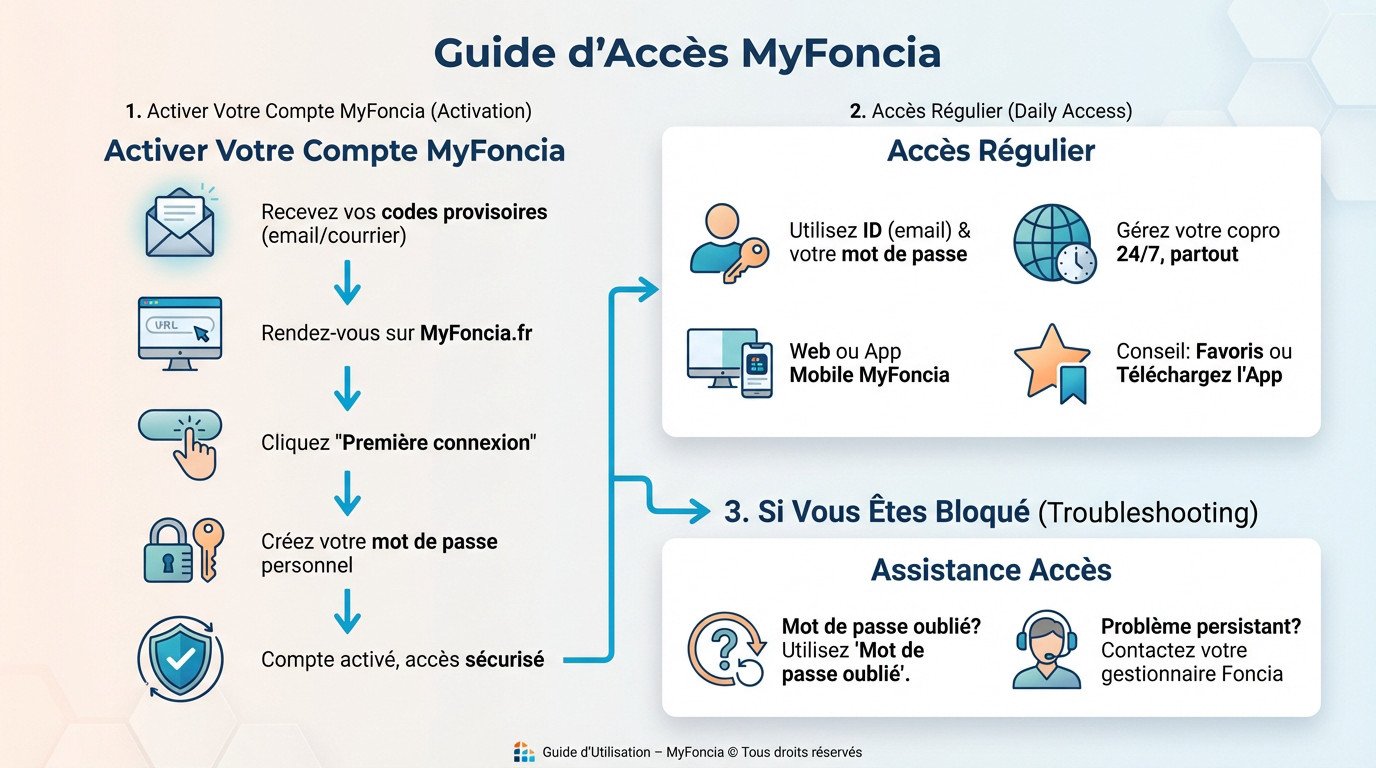Interface de connexion MyFoncia sur ordinateur et mobile pour la gestion de copropriété