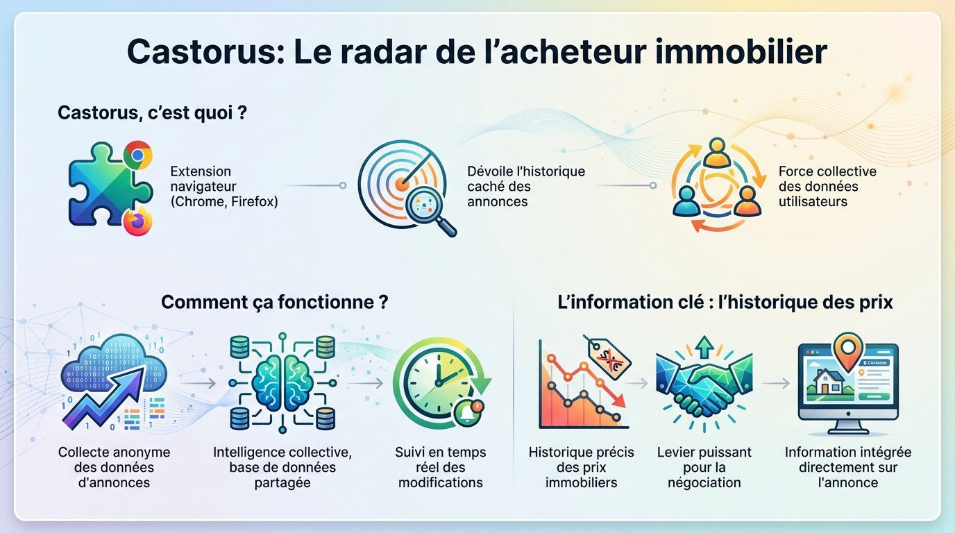 Interface de l'extension Castorus affichant l'historique des prix pour un bien immobilier