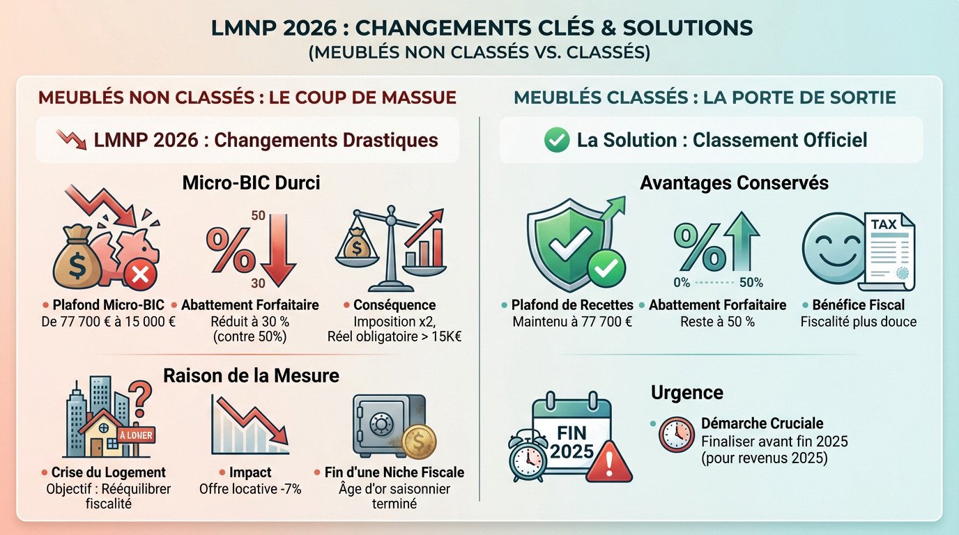 Comparatif fiscalité LMNP 2026 : impact sur les meublés touristiques non classés versus classés